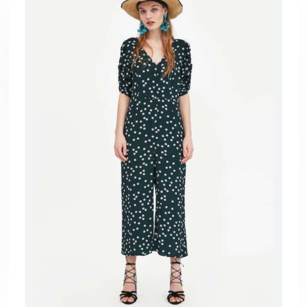 Zara Floral Print Wide Leg Cropped Length One Piece Jumpsuit Medium